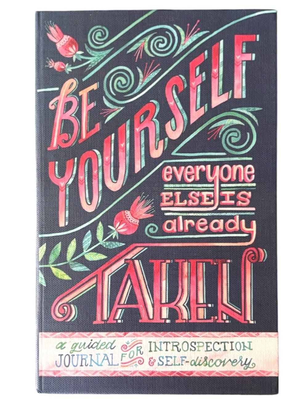 Be Yourself Guided Journal Black Cover with Coral & Mint Lettering Hardcover NEW